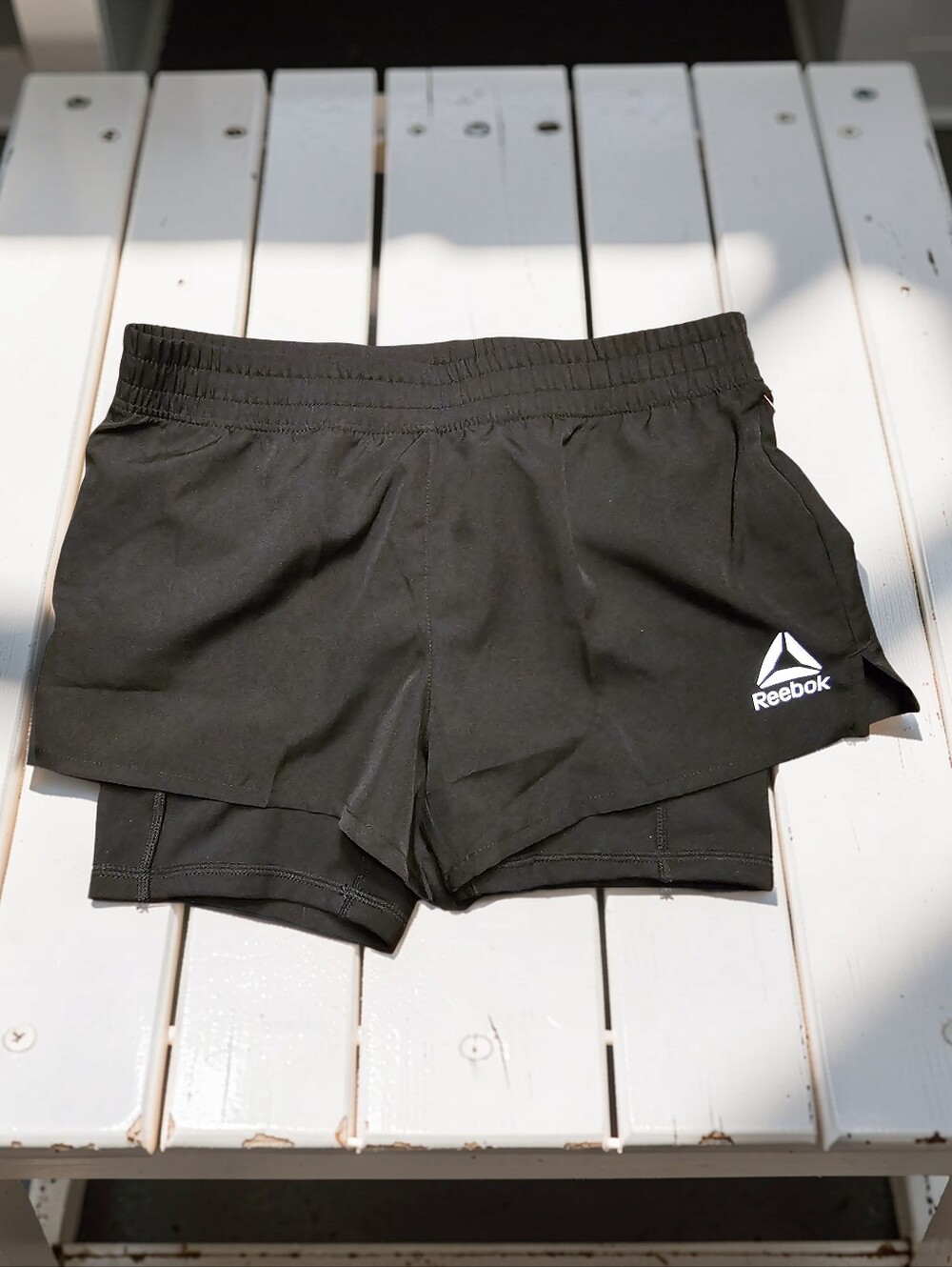 REEBOK Black Layered Athletic Shorts with Built-In Liner. Size 7/8. NWT!